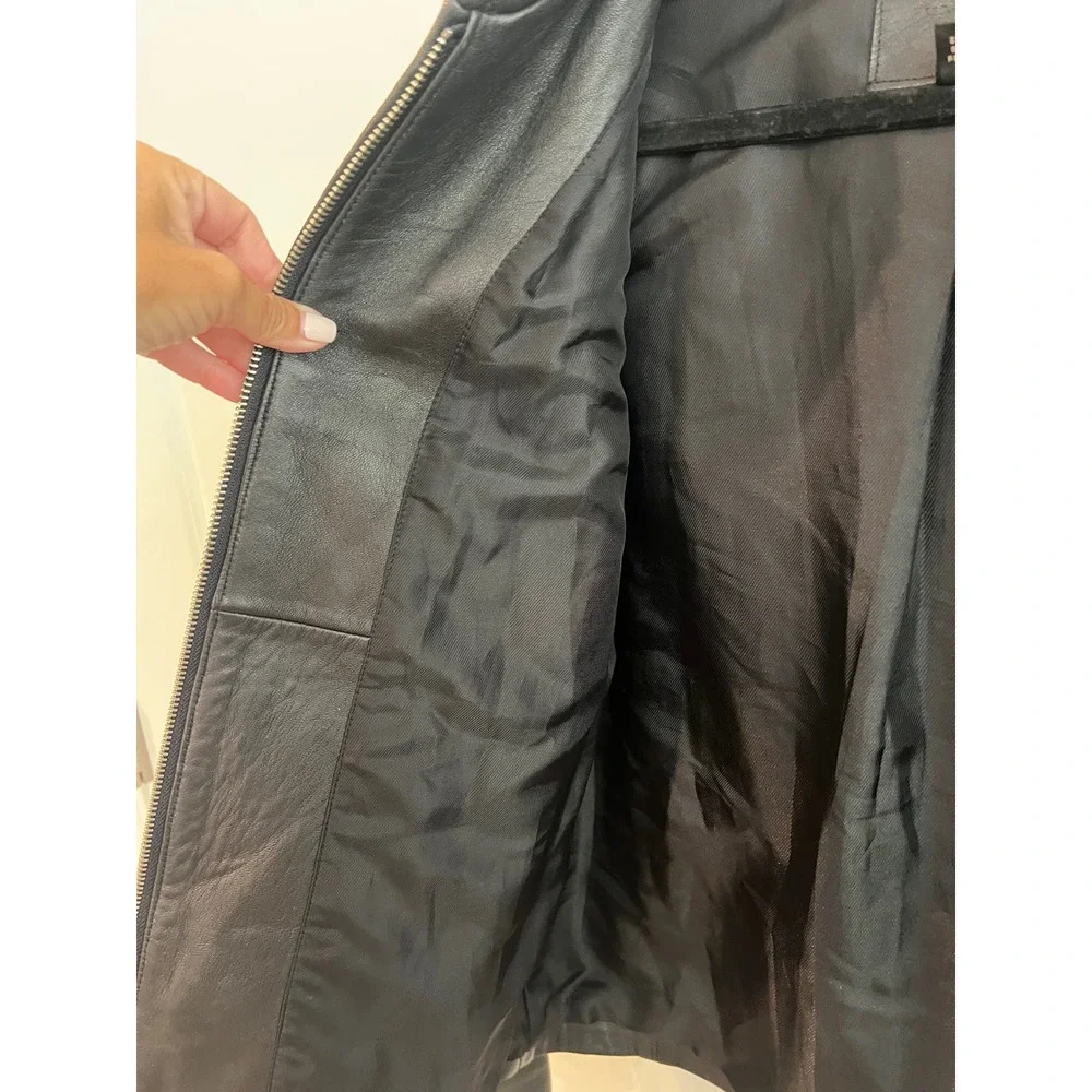 Vintage Coach 100% Leather Jacket Women's XS Black Zip Front Minimalist 90s Y2K